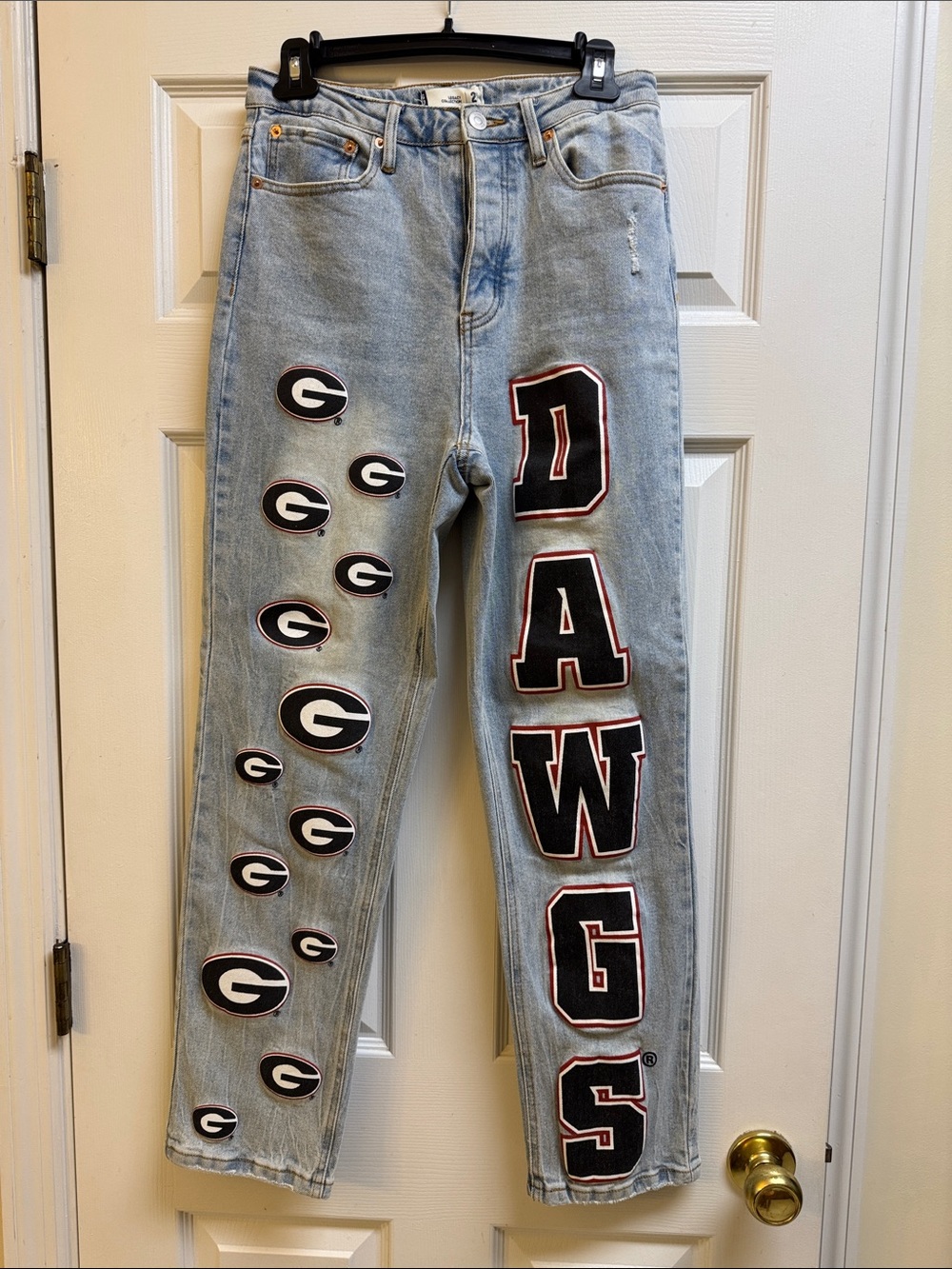 Light Wash 'Dawgs' Straight Leg Jeans - Team Graphic Detail